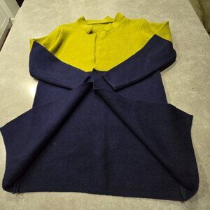 Women's Colorblock Navy/Chartreuse Long Sleeves High Collar Cardigan - Size SML